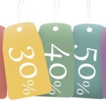 EPS10 file. Several colored labels with various discounts from 20% to 60%